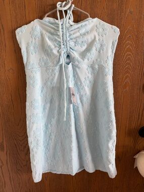 American Eagle Outfitters Light Blue Floral Textured Halter Dress